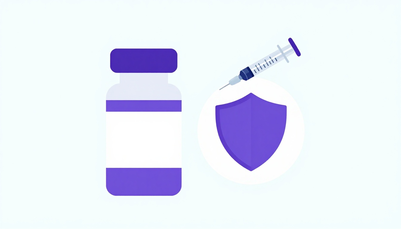 a vaccine vial and syringe with a small shield icon, representing protection through vaccination