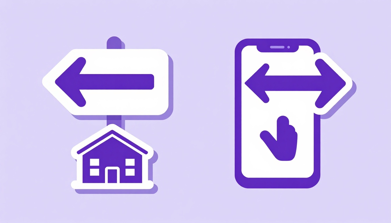Duas placas de sinalização apontando para caminhos opostos, uma em direção a um prédio de escola e outra em direção a um smartphone, representando a escolha entre escola e estudo por conta própria