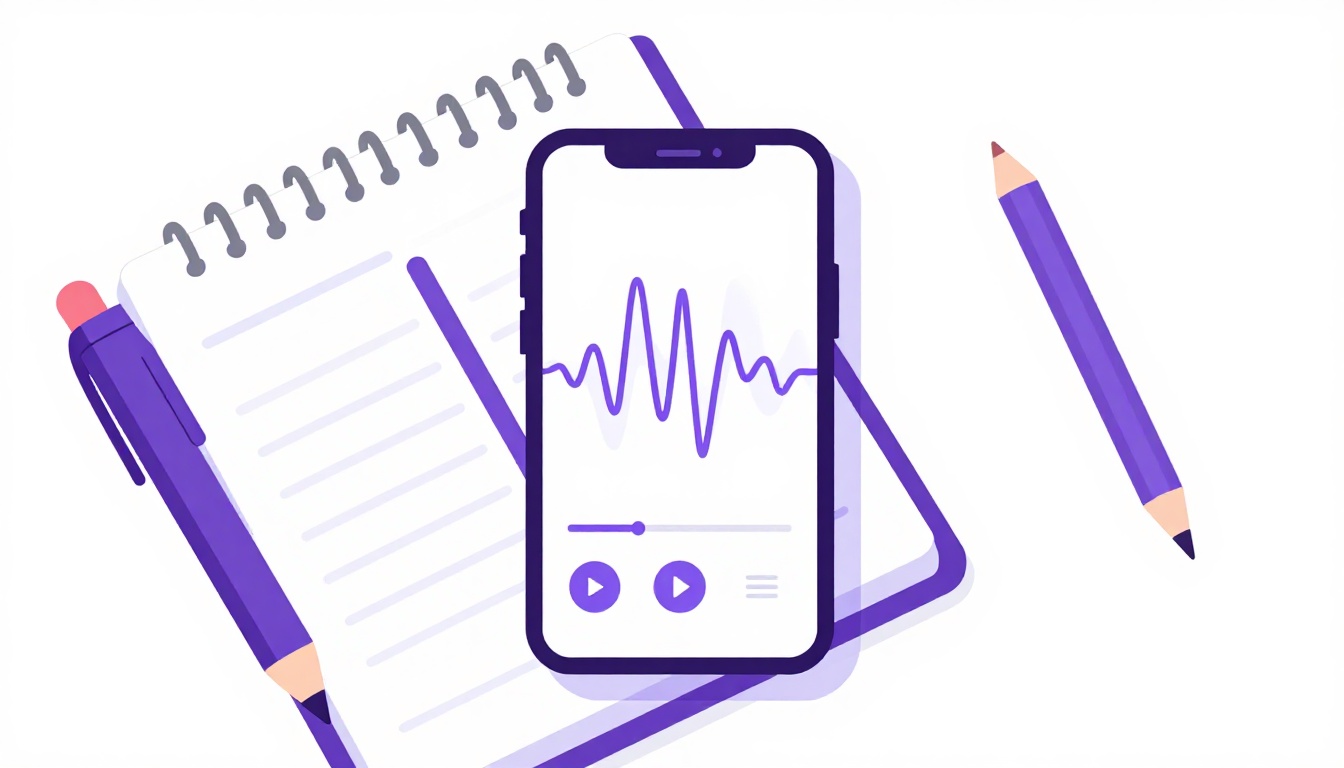Celular tocando música ao lado de um caderno e canetas para estudar a letra de uma música em inglês