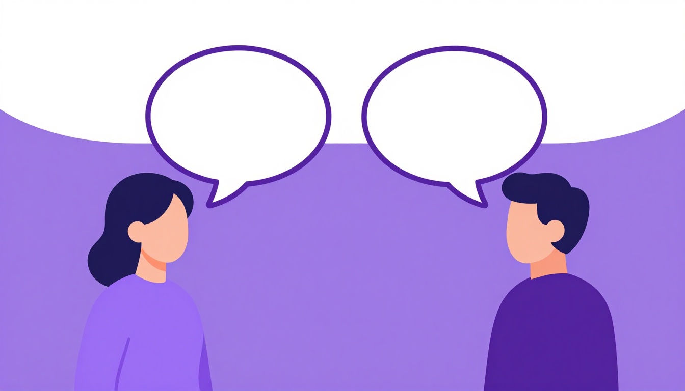 Duas pessoas conversando por mensagem com balões de fala representando o início de uma conversa em inglês
