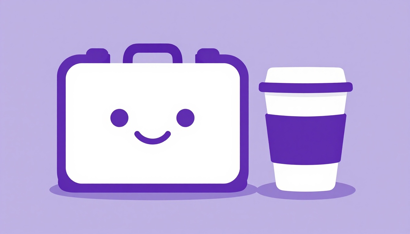 Maleta de trabalho ao lado de um copo de café representando a diferença de tom entre mensagem formal e casual em inglês