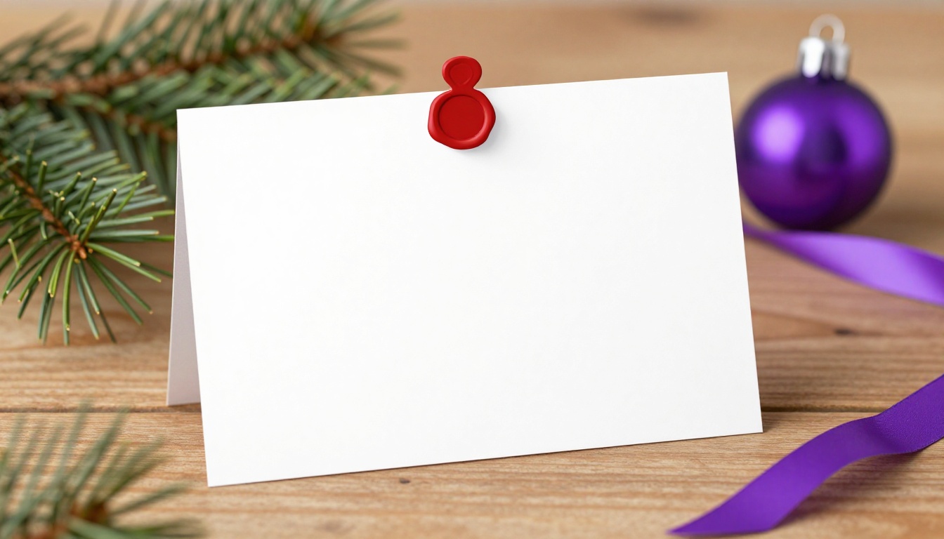Blank Portuguese Christmas greeting card with a wax seal, ready for writing Feliz Natal wishes