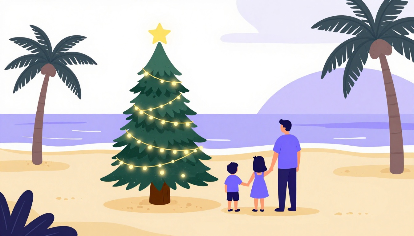 Family gathering for a warm summer evening Christmas celebration near a beach in Brazil
