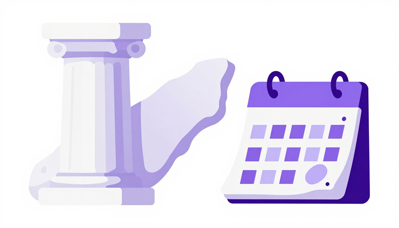 An ancient Roman column and calendar tablet, representing the Latin origins of Portuguese month names