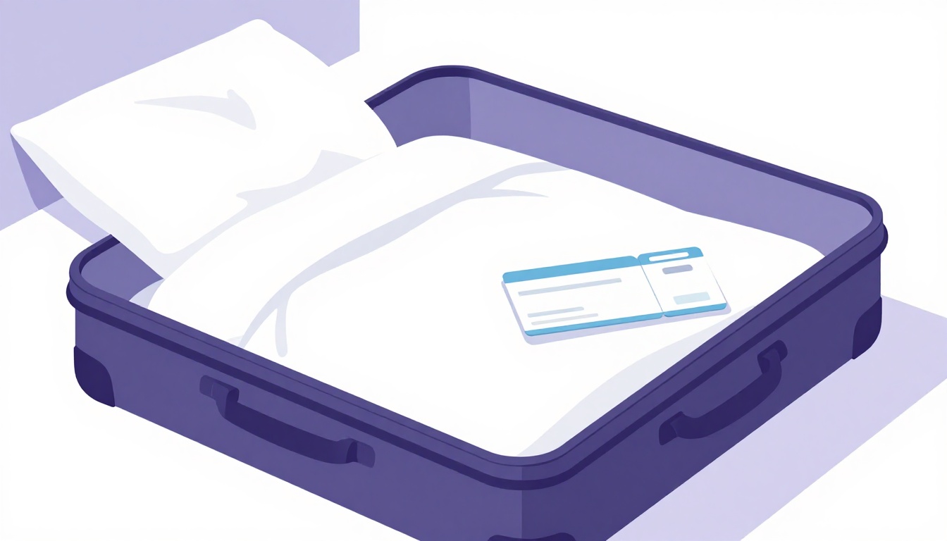 An open suitcase with a travel ticket, packed for a trip planned by month and date in Portuguese