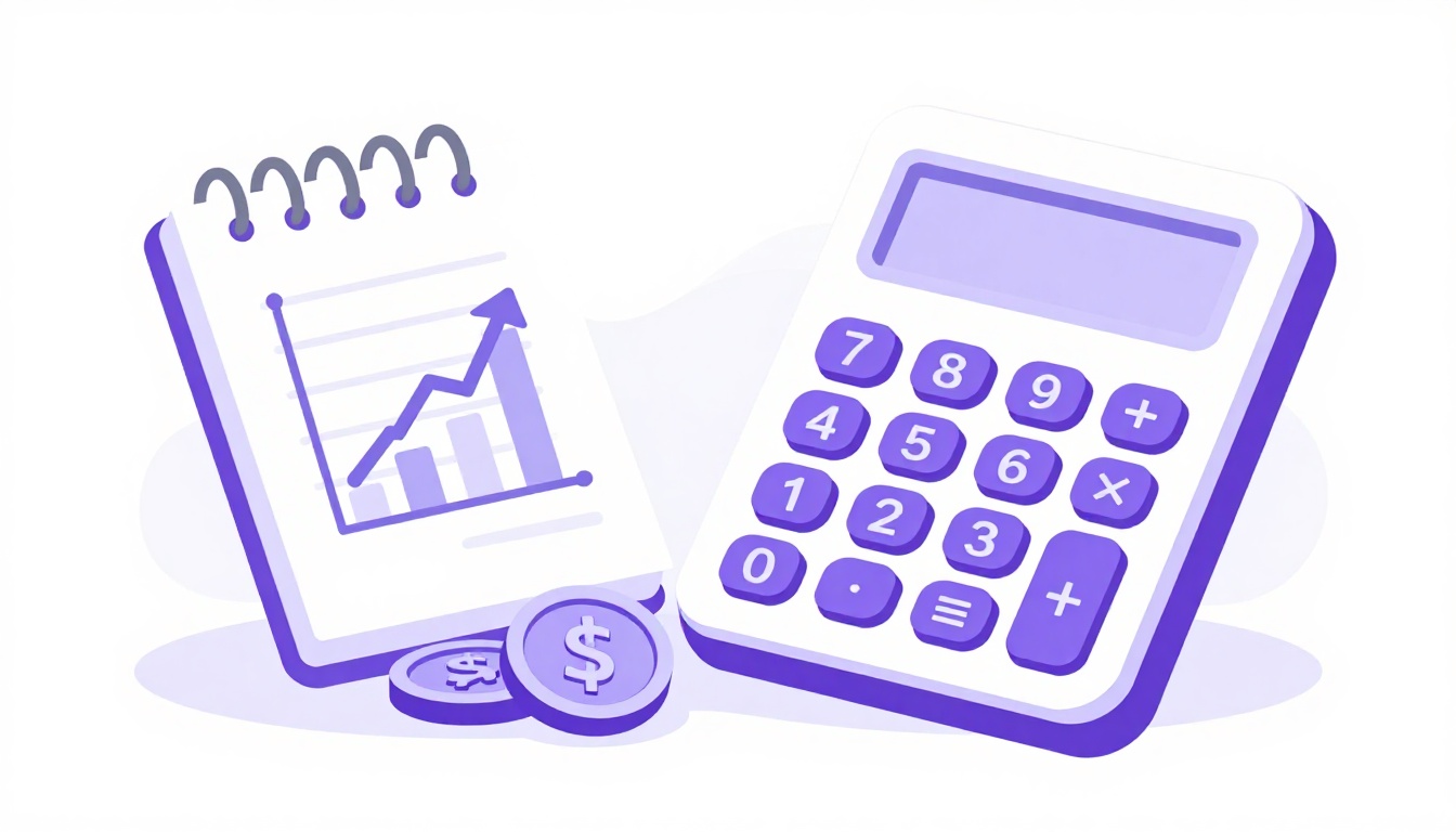Pessoa calculando o custo de morar fora do Brasil com planilha e calculadora na mesa