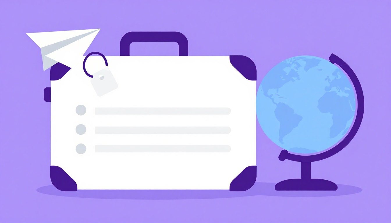 A suitcase, a paper plane and a globe representing introducing yourself and where you are from