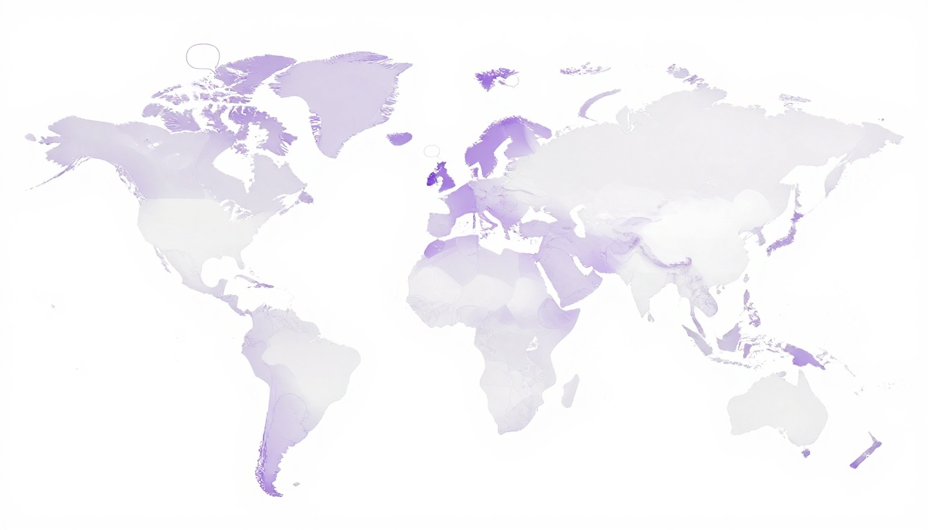 Mapa del mundo con burbujas de diálogo saliendo de distintos países representando conversaciones en inglés