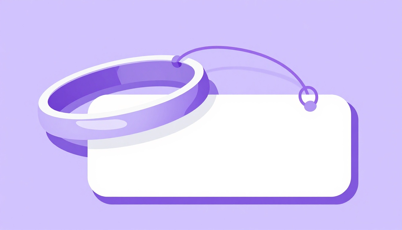 Duas alianças de casamento ao lado de uma etiqueta de nome em branco, representando a troca de sobrenome após o casamento