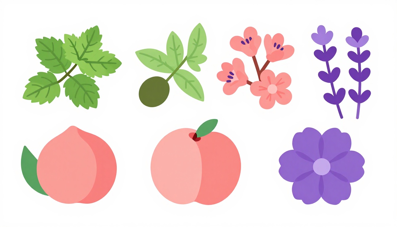 frutas e flores coloridas representando tons inspirados na natureza