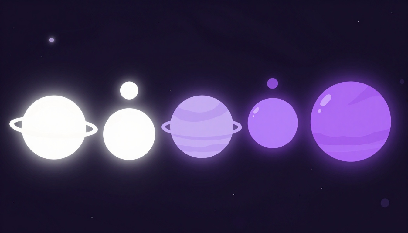 Fileira de planetas de tamanhos diferentes flutuando no espaço escuro