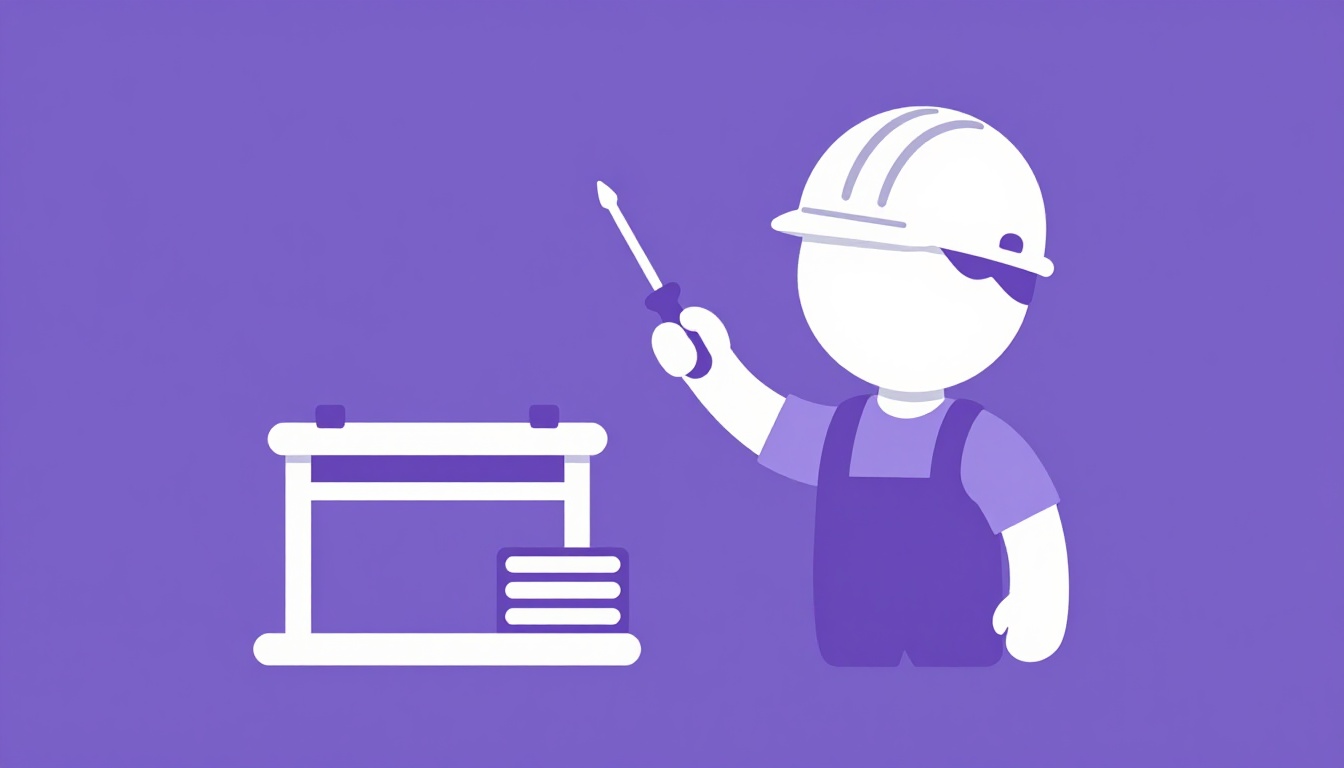 Eletricista com capacete e chave de fenda ao lado de uma caixa de ferramentas aberta, representando os ofícios manuais e profissões técnicas em inglês