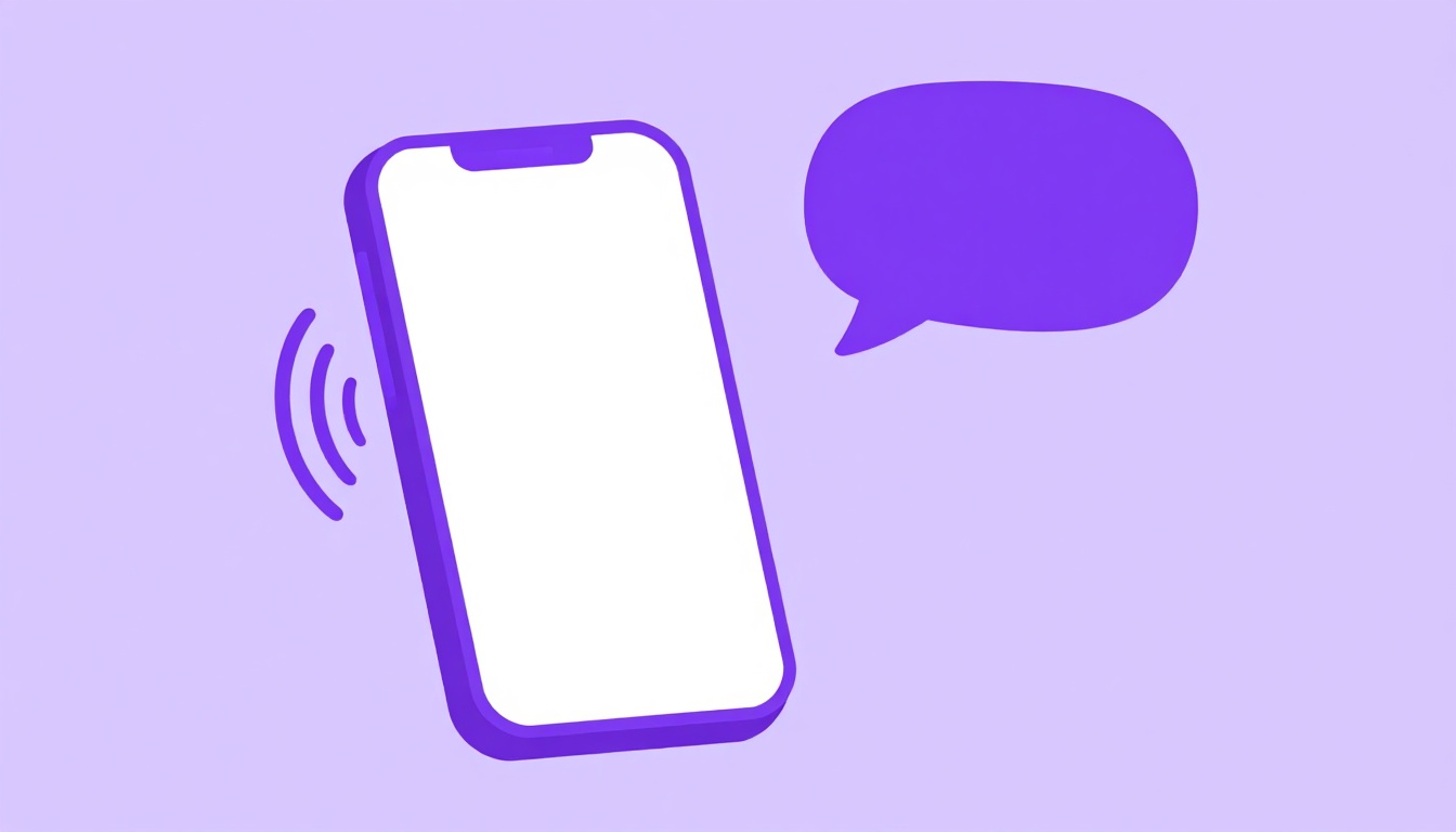 Um smartphone tocando com ondas sonoras e um balão de fala ao lado, representando uma ligação telefônica
