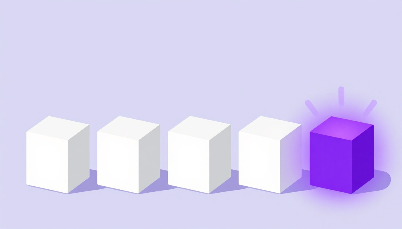 Fila de cubos brancos com só o último cubo roxo brilhando, mostrando que em inglês só a última palavra do número vira ordinal