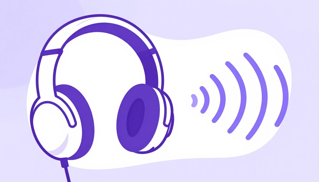 Ilustração de fone de ouvido, microfone e ondas sonoras representando o treino de pronúncia dos ordinais em inglês