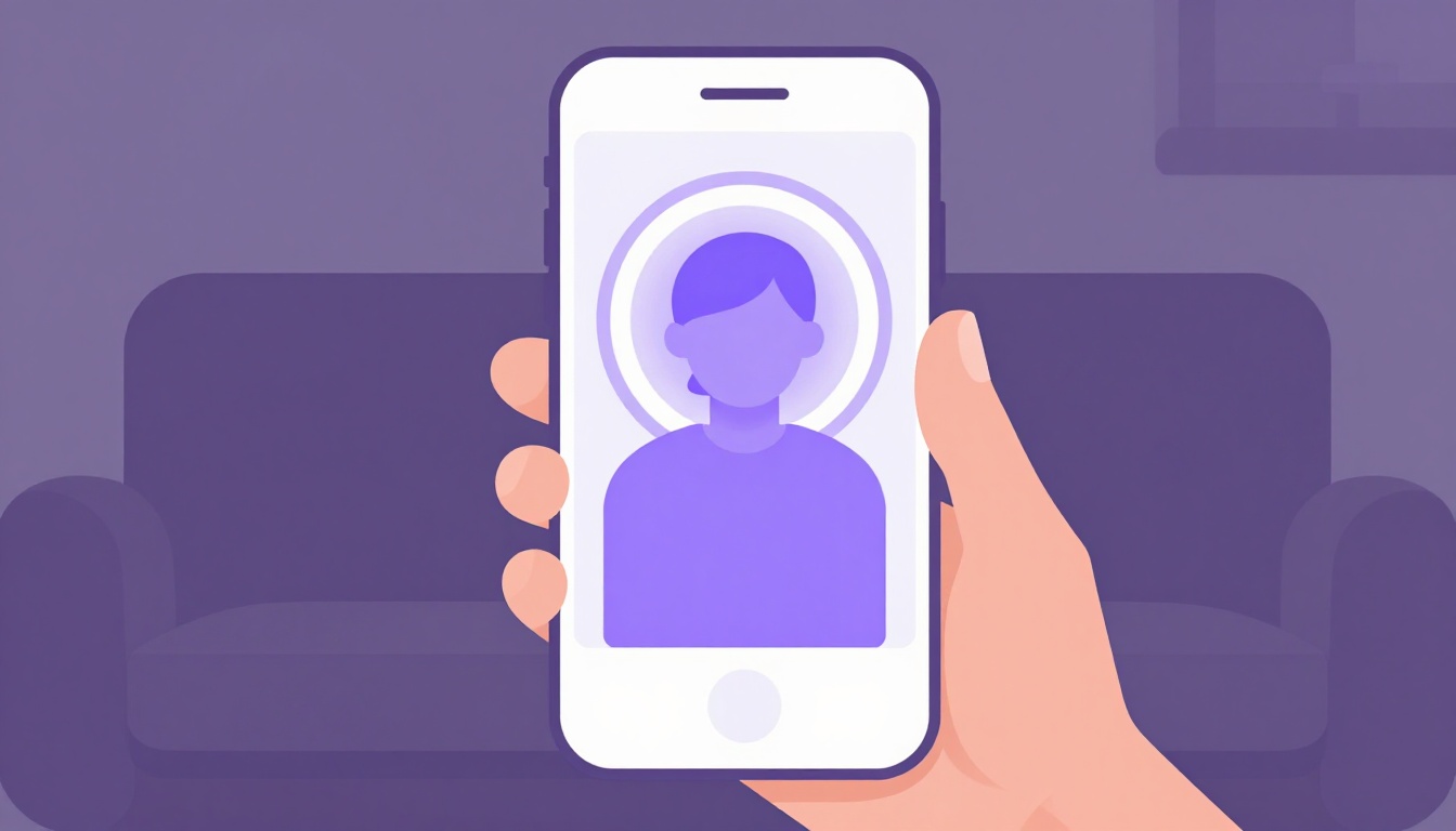 Pessoa segurando o celular no sofá enquanto conversa com a Oddi por voz, com um anel luminoso ao redor do avatar da tutora na tela