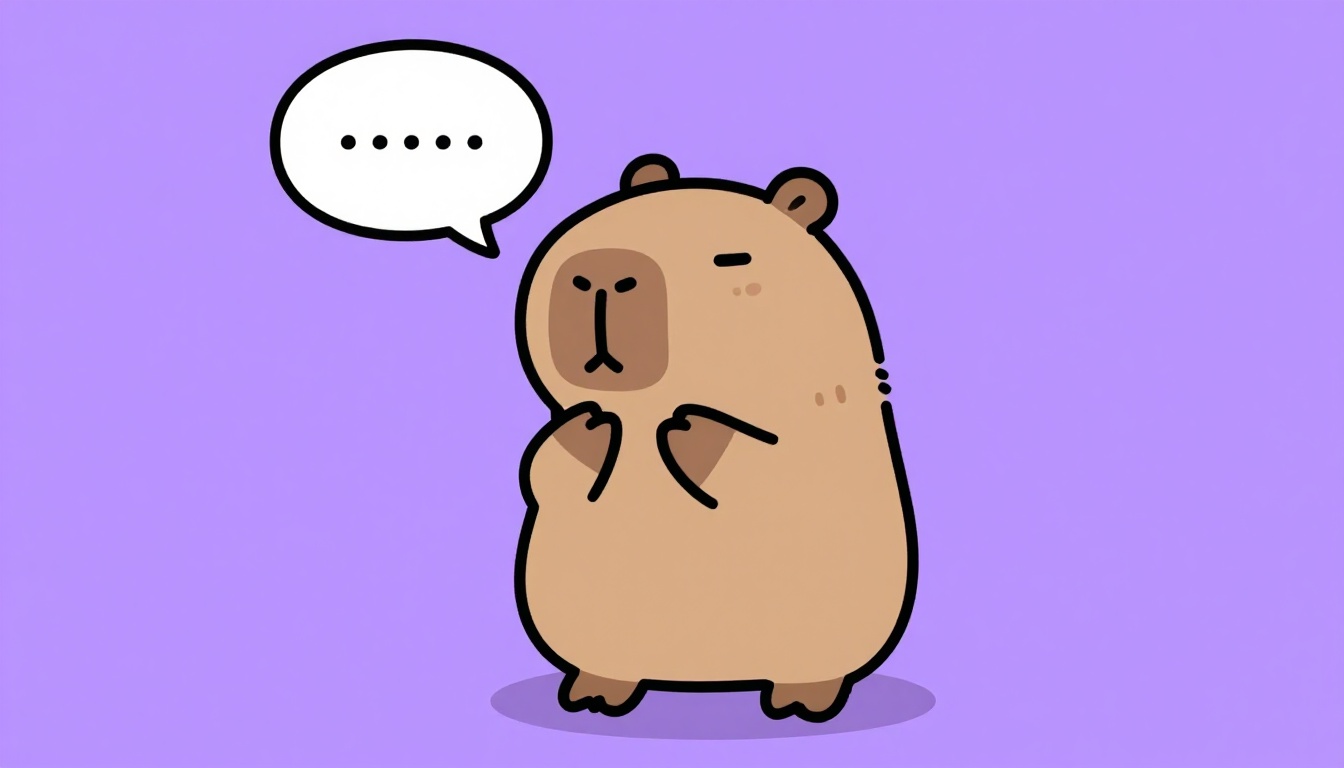Capy o capivara falando com confiança, com um balão de fala vazio acima da cabeça