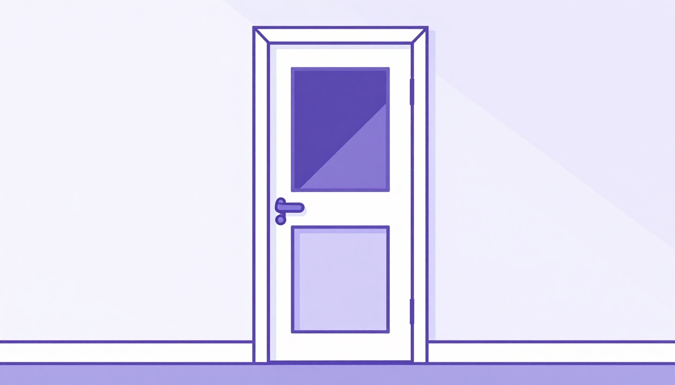 Uma porta fechada com uma pequena janela deixando passar um feixe estreito de luz