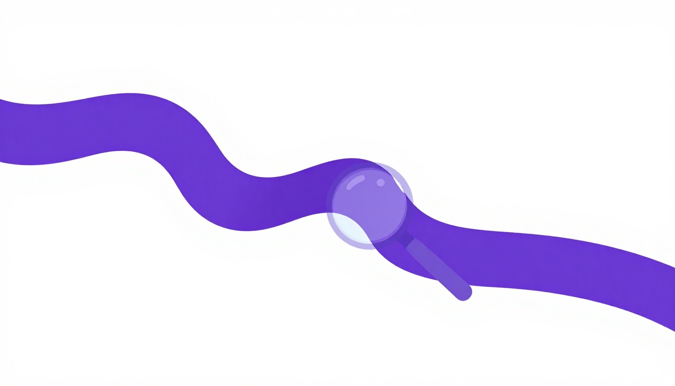 Una lupa flotante sobre una palabra donde algunas letras están apagadas y transparentes, como si se hubieran desvanecido, estilo vector plano blanco y morado