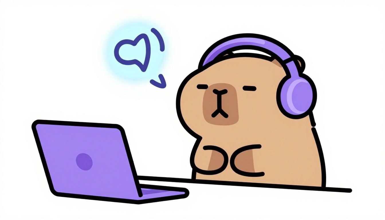 Ilustração da capivara mascote da Comigo falando em um microfone representando aprender inglês em voz alta