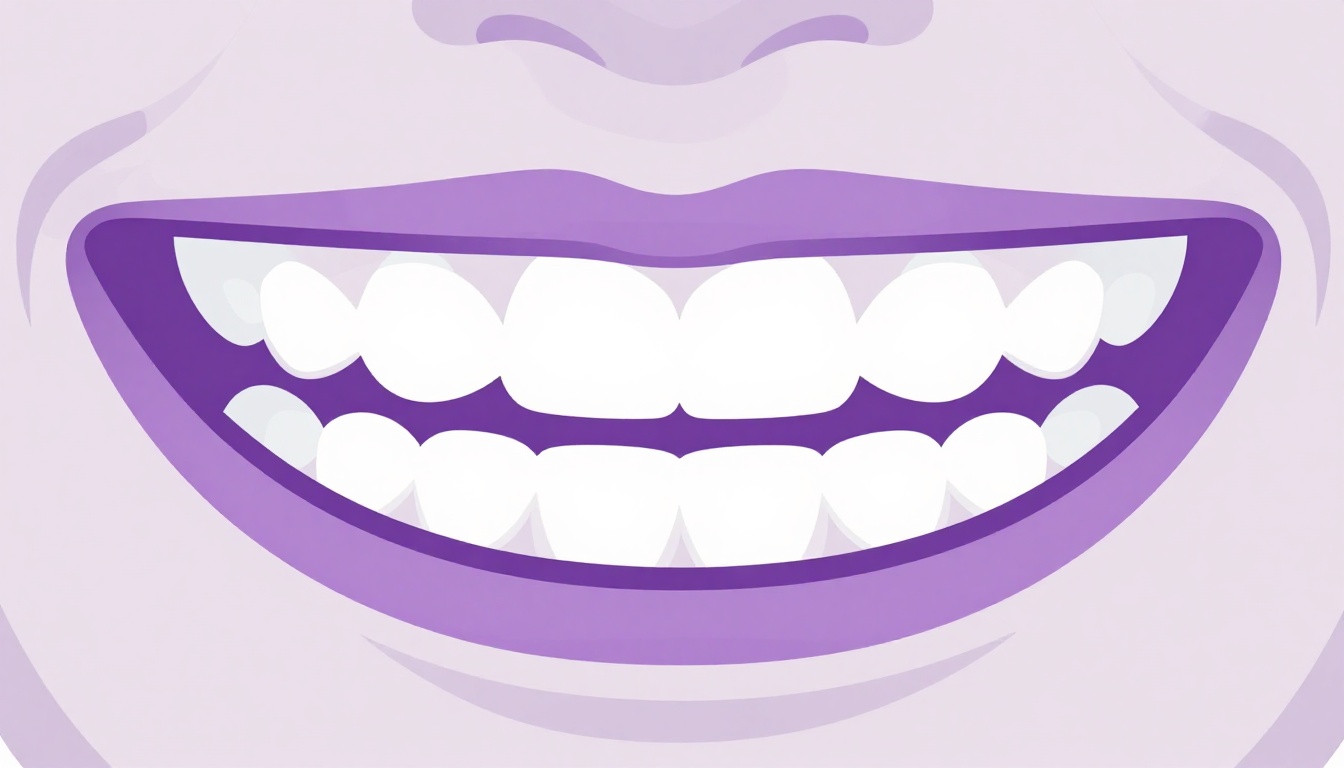 Primer plano de una boca sonriendo mostrando dientes, labios y encías con etiquetas en inglés