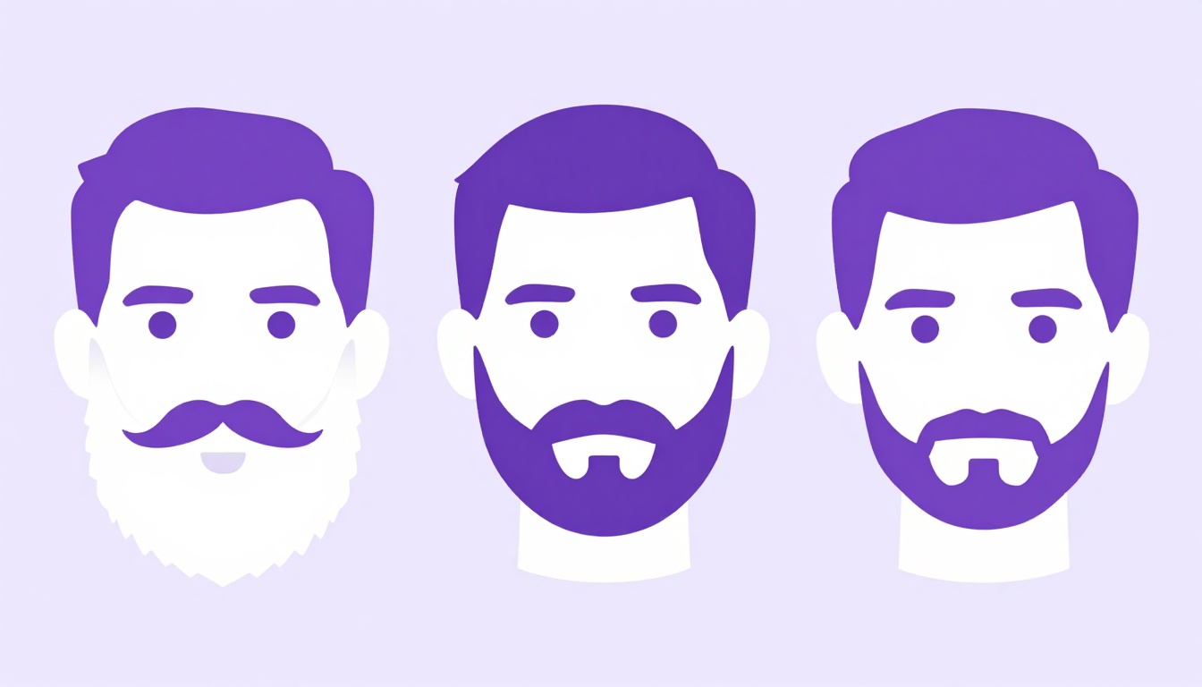 Ilustración de distintos estilos de barba, bigote y peinado con sus nombres en inglés