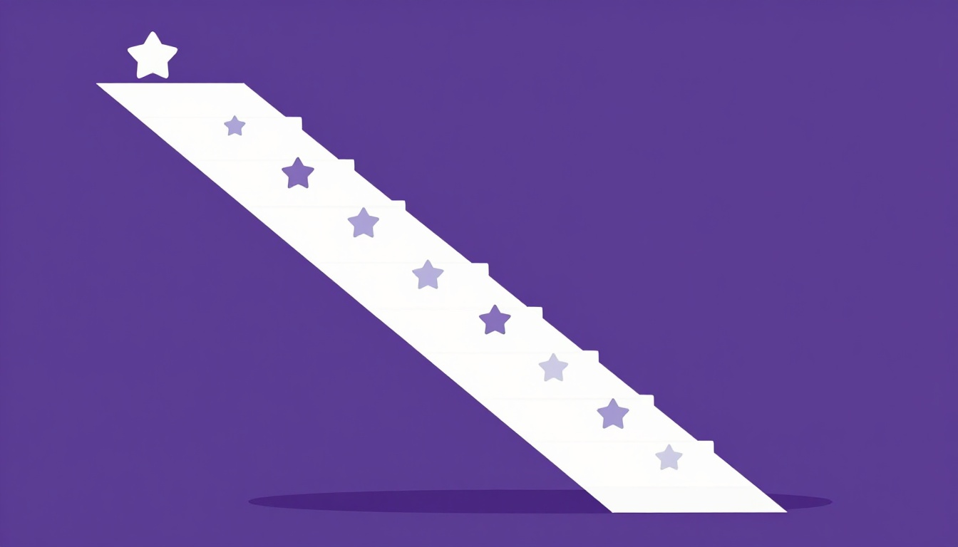 Escalera ascendente con estrellas que representa los niveles de inglés del A1 al C2