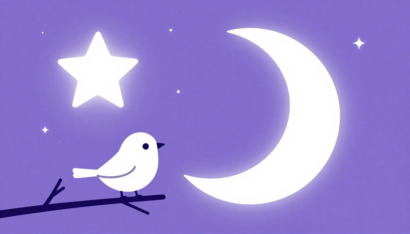 Pajarito posado en una rama bajo un cielo lleno de estrellas brillantes, imagen de los poemas en inglés cortos sobre sueños y esperanza