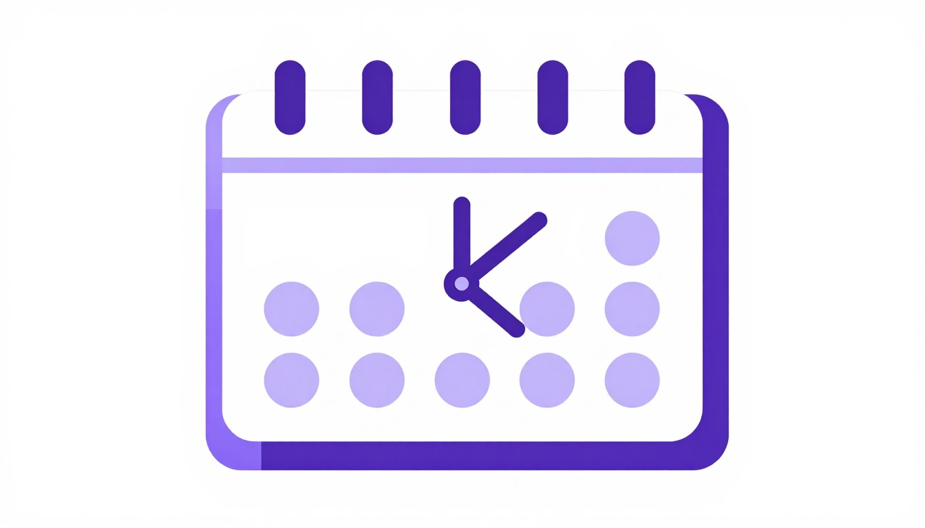 Um relógio de parede ao lado de um calendário de mesa aberto, representando as preposições de tempo em inglês