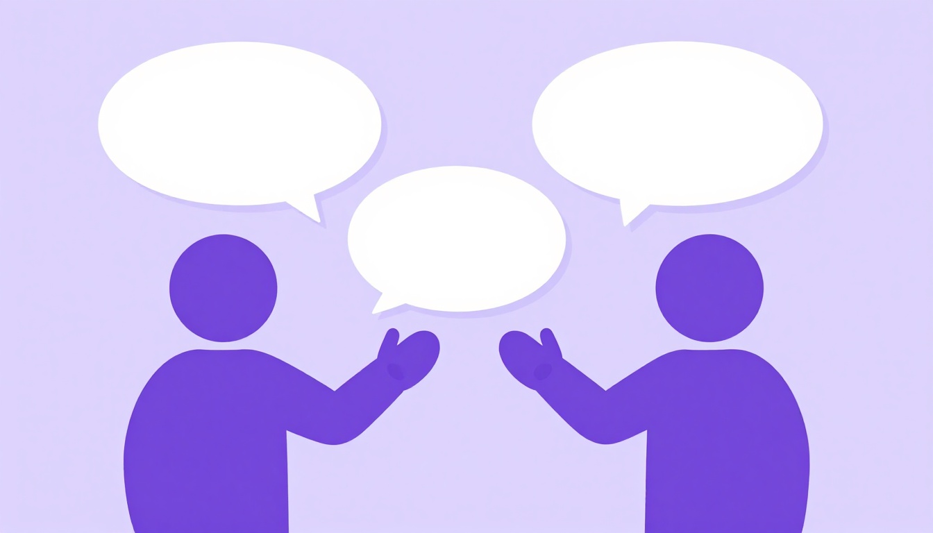 Duas pessoas apertando as mãos com balões de fala simples ao redor, representando verbos em inglês que pedem uma preposição fixa em situações sociais