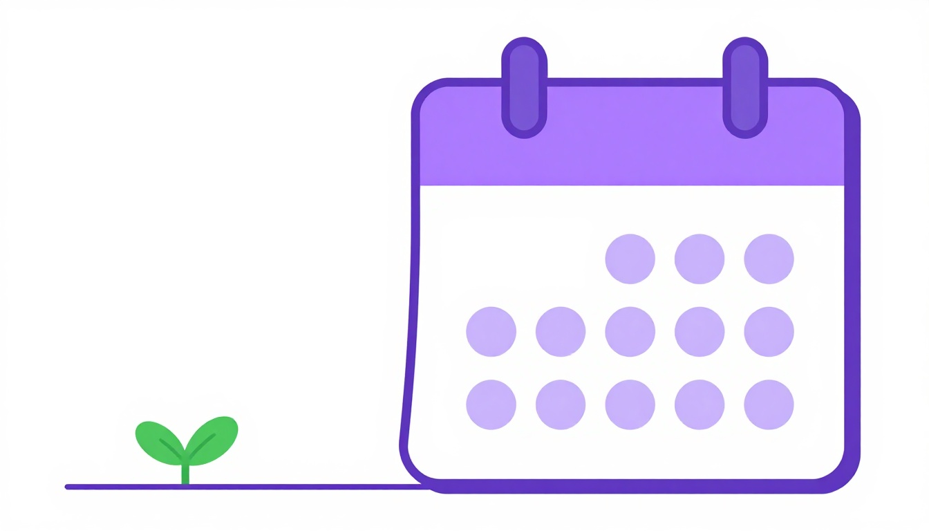 Calendário com dias marcados e uma planta brotando, representando a duração no present perfect com for e since