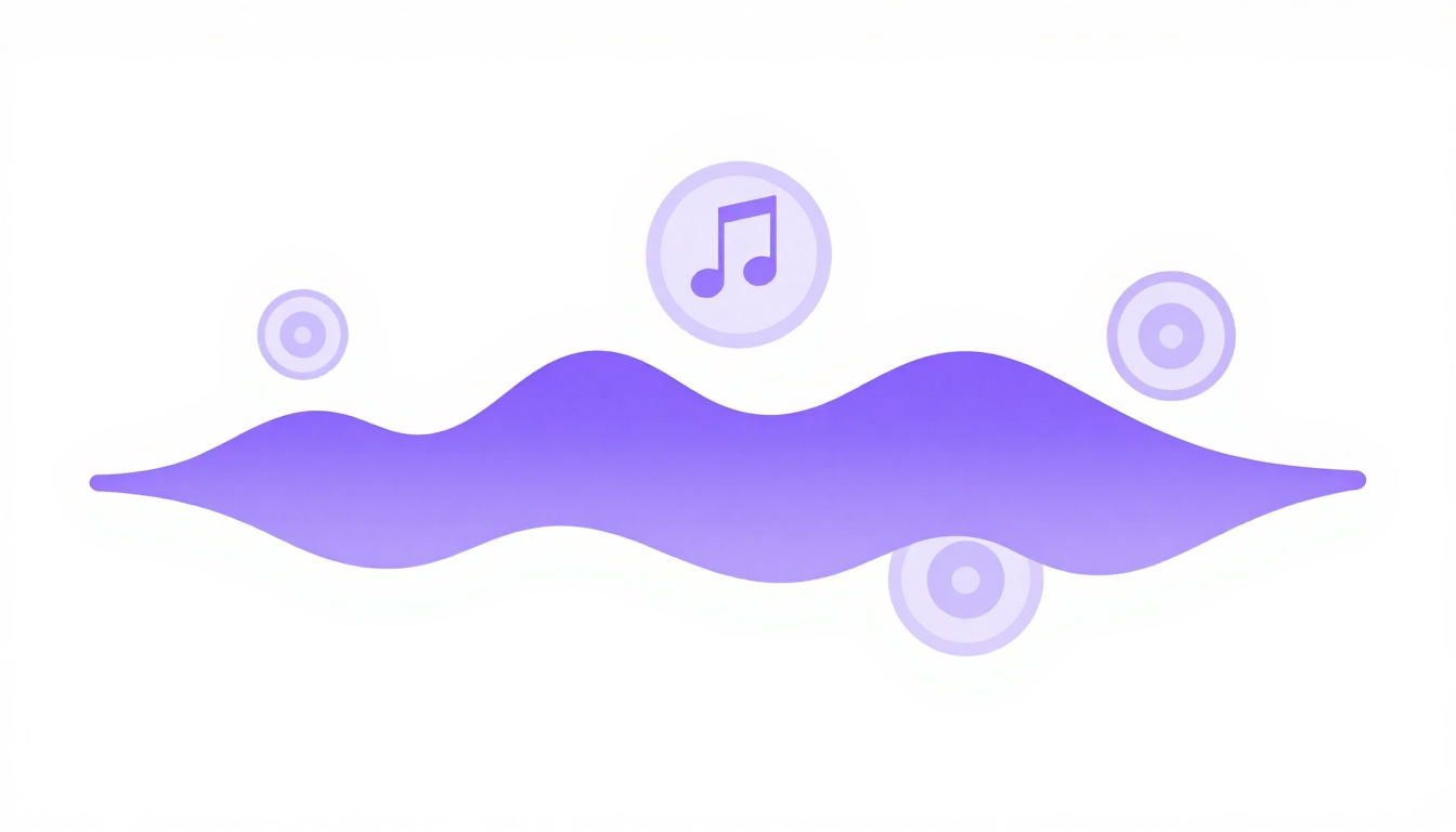 Una onda de sonido morada con altavoces, símbolo de los tres sonidos de la -s en el presente simple