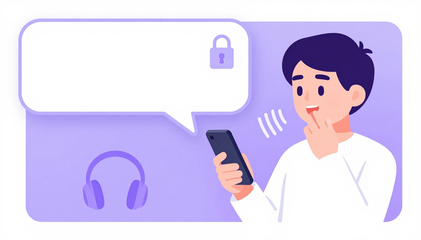 Uma pessoa falando em direção a um celular com uma onda sonora saindo da boca, mas com um cadeado sobre o balão de fala, representando a trava entre entender e conseguir falar