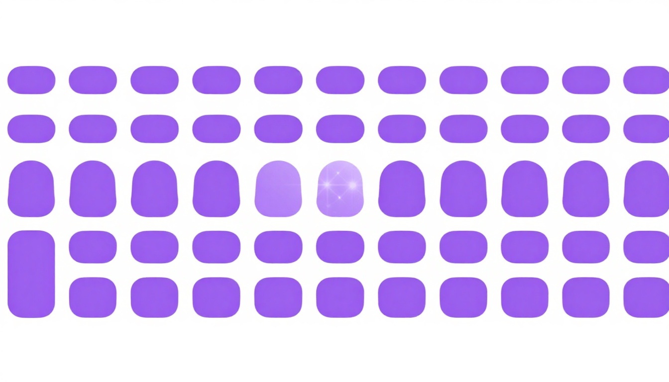 Fileiras de blocos roxos representando palavras de uma frase, com um dos blocos ficando transparente e desaparecendo, simbolizando o pronome relativo sumindo da frase