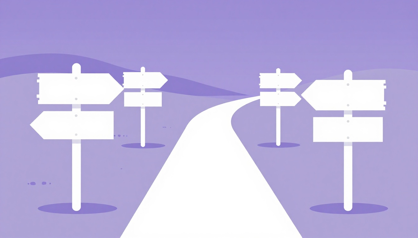 Bifurcação de caminhos sem placas, ilustrando a escolha da melhor forma de aprender inglês