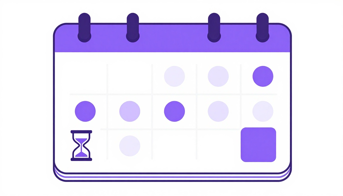 Cartões de estudo empilhados ao lado de um calendário, representando revisão espaçada de vocabulário em inglês