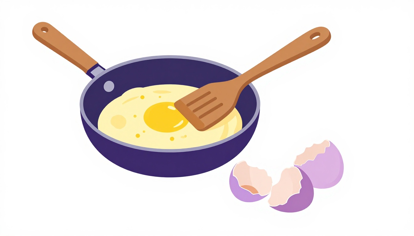 Ovos mexidos cremosos em uma frigideira, receita em inglês simples de scrambled eggs