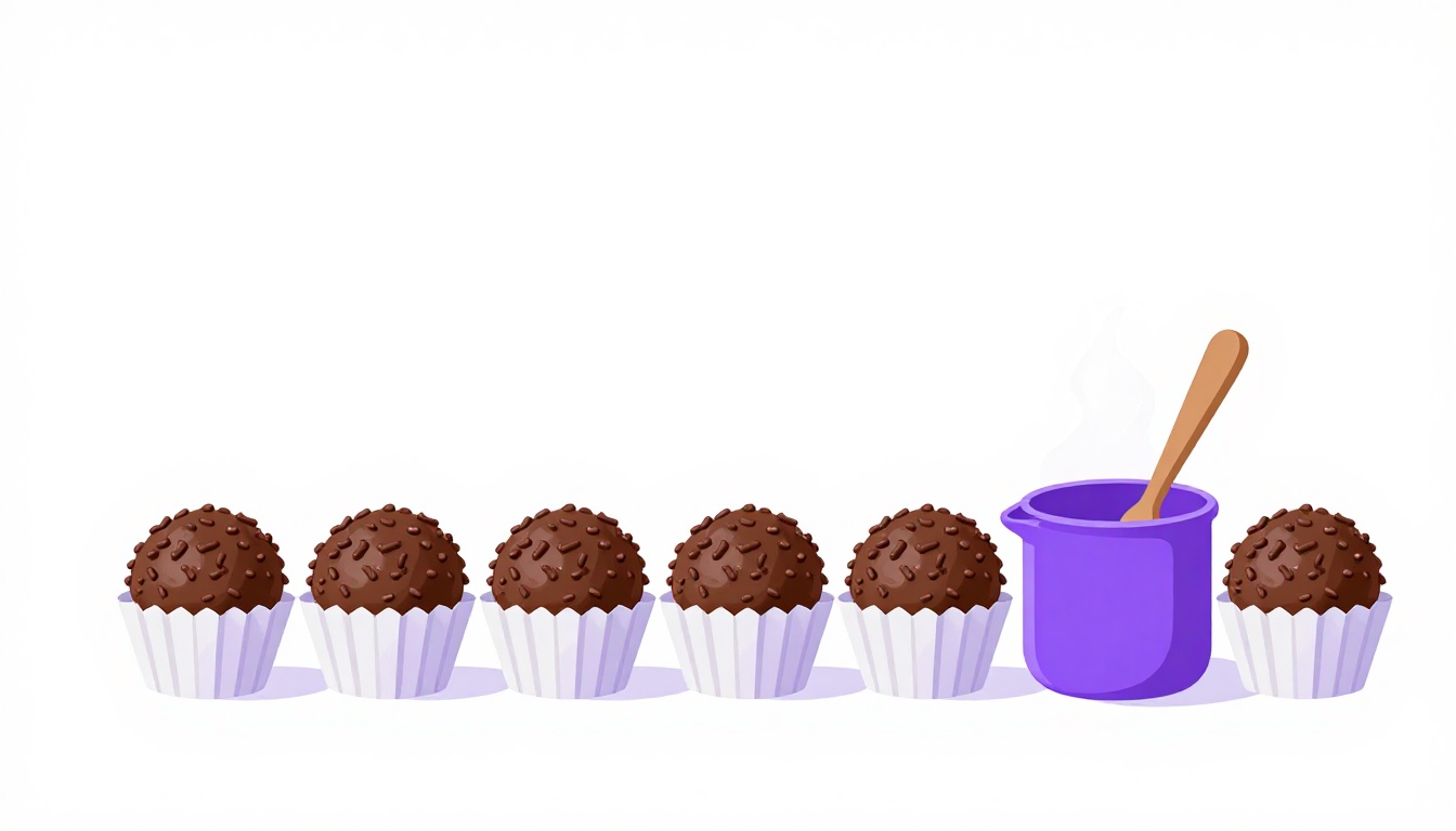 Bolinhas de brigadeiro cobertas de granulado de chocolate em forminhas de papel, receita brasileira em inglês simples