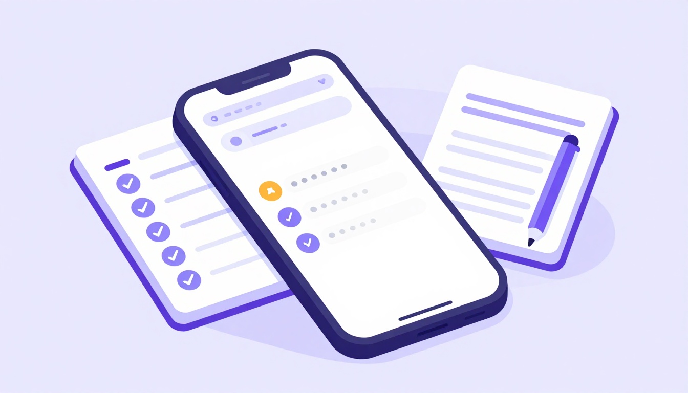 Celular sobre a mesa mostrando sequência de dias de estudo e lista de tarefas diárias