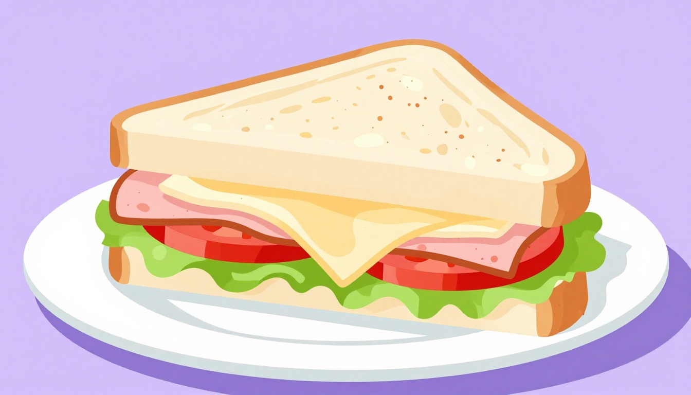 A ham and cheese sandwich cut in half with the layers of ham, cheese and lettuce visible
