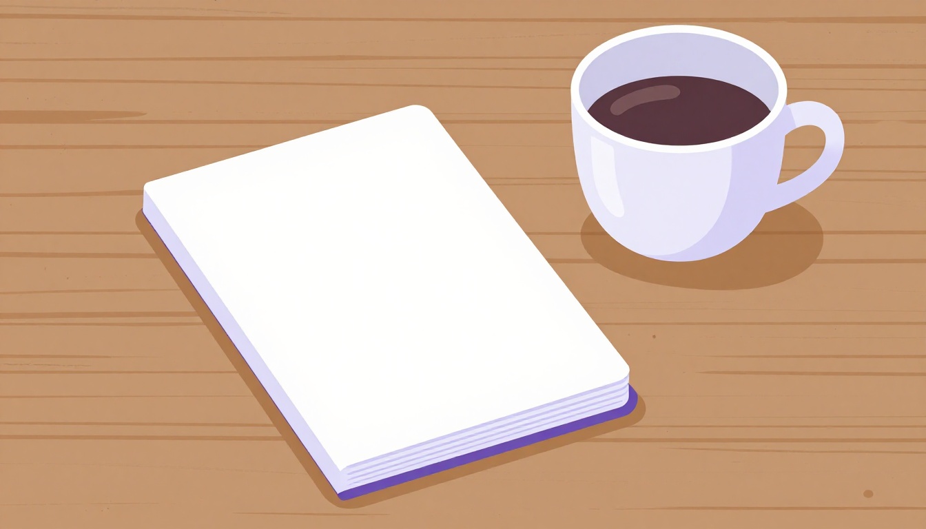 a small notebook lying open on a wooden table next to a cup of coffee