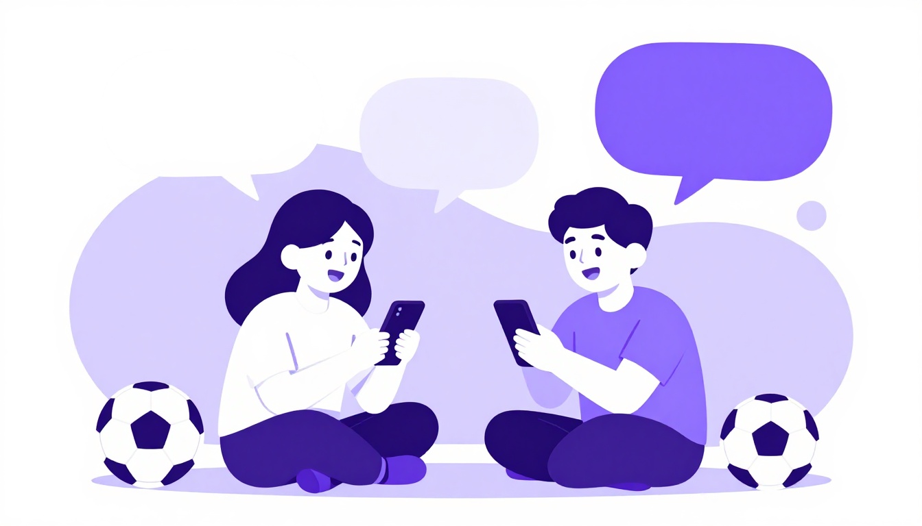 Duas pessoas conversando animadamente sobre uma partida de futebol pelo celular