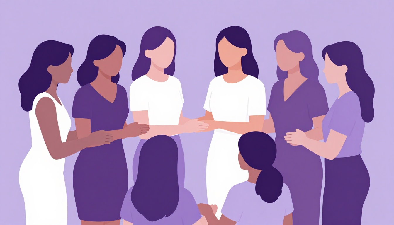 A circle of women holding hands, showing sisterhood and sororidade in Portuguese