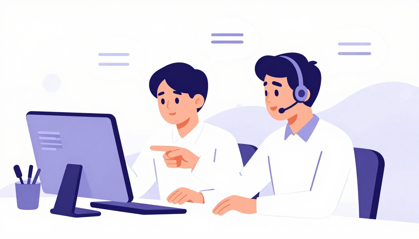 Dois colegas de trabalho conversando em inglês sobre uma planilha