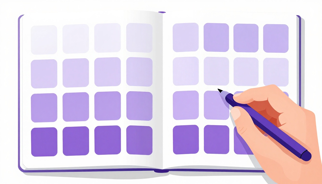 estudante organizando fichas coloridas com formas verbais em um caderno