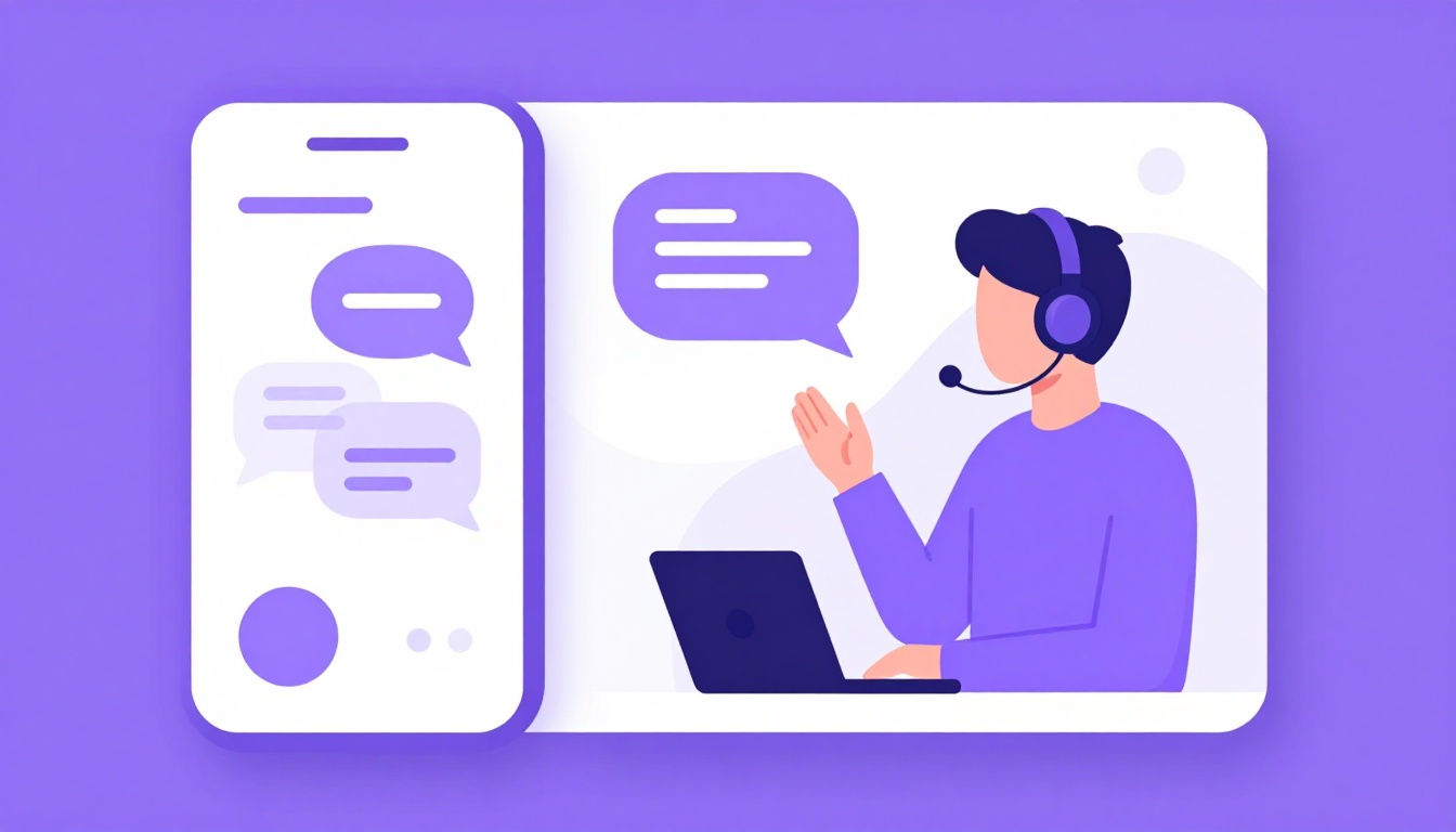 Persona con auriculares y micrófono practicando inglés en voz alta junto a un móvil con una conversación