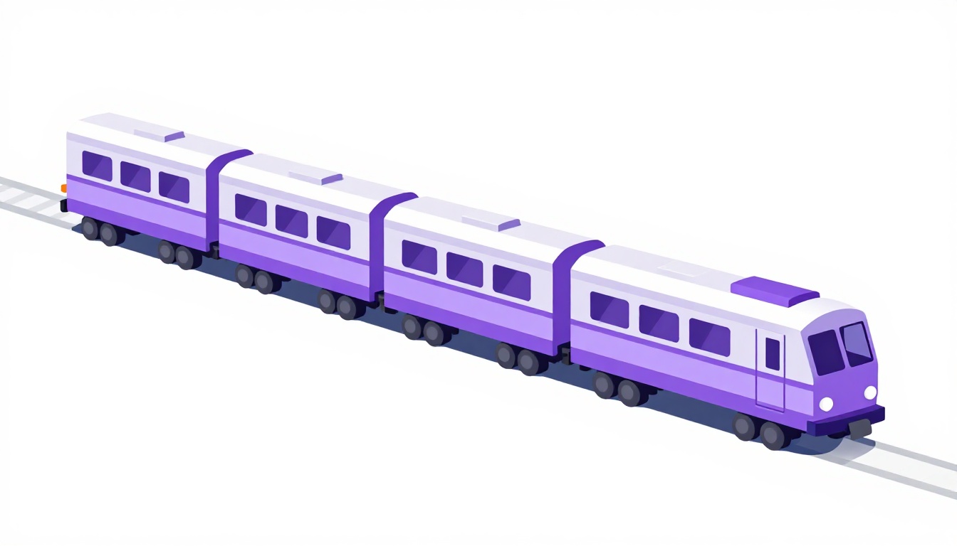 Vagões de trem conectados com mais um vagão sendo acoplado, imagem que representa acrescentar o s ou es ao verbo