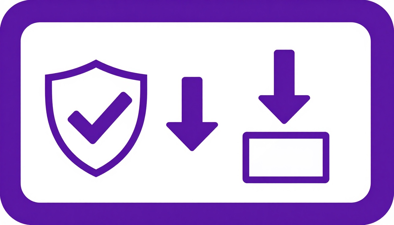 escudo com marca de verificação ao lado de setas apontando para um download, representando um download seguro de PDF