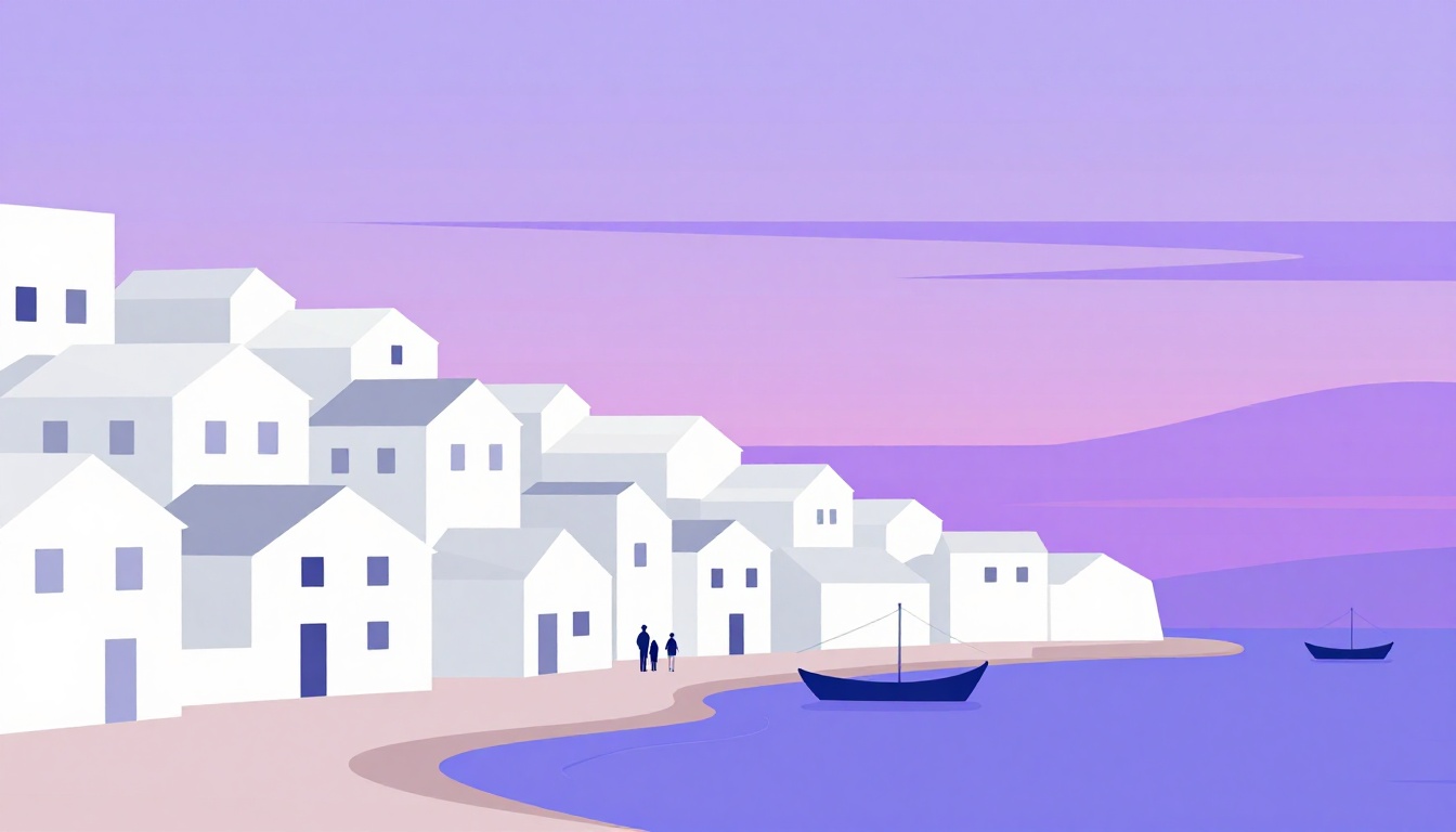 Pueblo costero portugués con casas blancas, una playa y acantilados, imagen de una reseña de viaje para textos en inglés B2