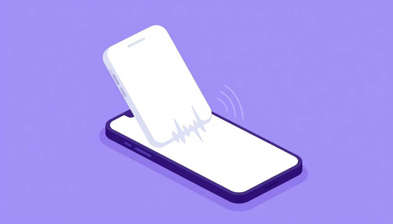 Ilustración de un teléfono móvil grabando audio con líneas de onda de sonido saliendo de la pantalla